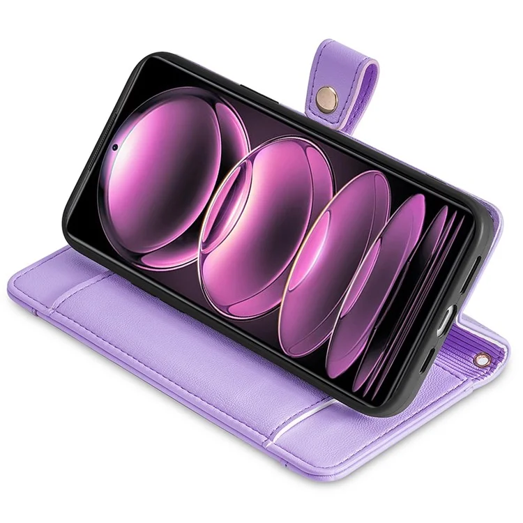 Para Xiaomi Redmi K60 Ultra / 13T / 13T Pro Capa de Couro com Zíper e Carteira, Suporte de Telefone com Alça Longa e Curta - Roxo