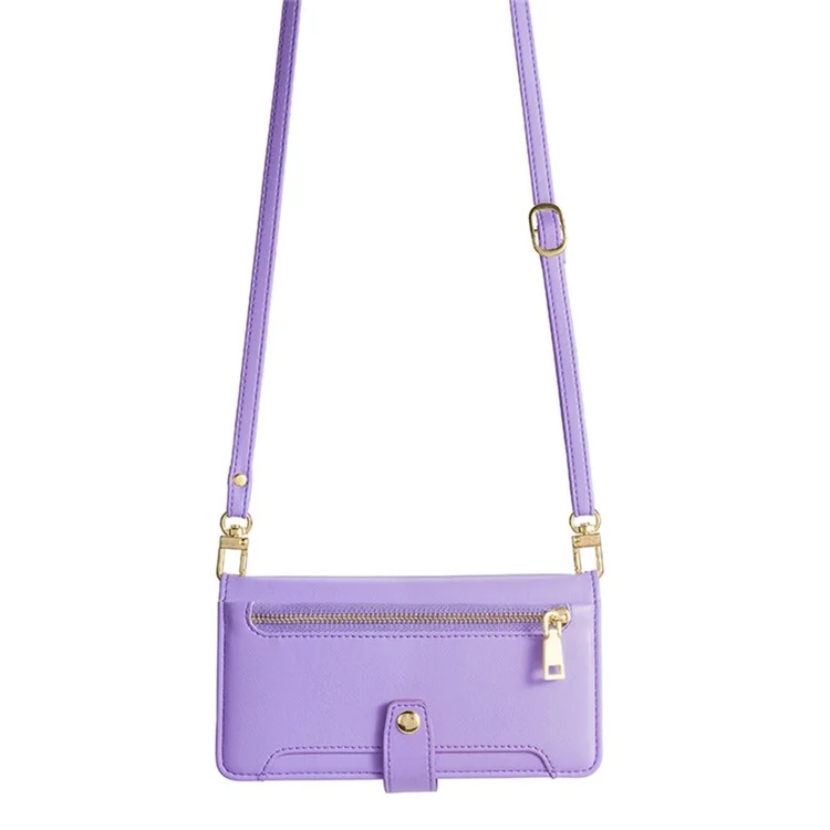 Para Xiaomi Redmi K60 Ultra / 13T / 13T Pro Capa de Couro com Zíper e Carteira, Suporte de Telefone com Alça Longa e Curta - Roxo