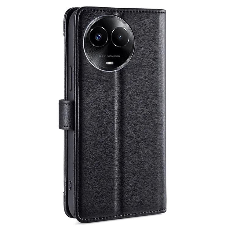 Para el caso de Realme 11x 5G / 11 5G (Global) Cartera Soporte de Pie Cubierta de Teléfono de Cuero con 2 Correas - Negro