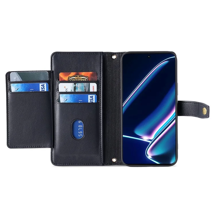Para el caso de Realme 11x 5G / 11 5G (Global) Cartera Soporte de Pie Cubierta de Teléfono de Cuero con 2 Correas - Negro