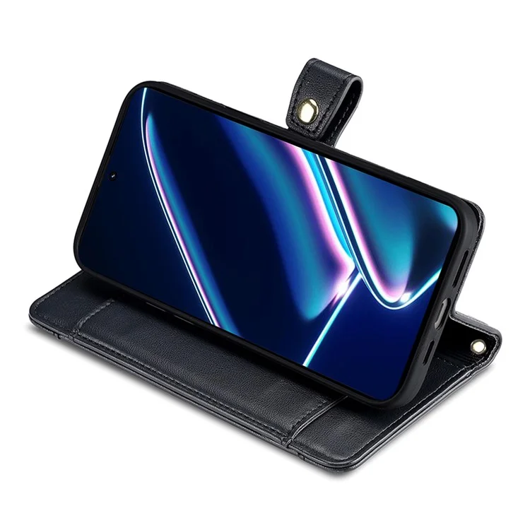 Para el caso de Realme 11x 5G / 11 5G (Global) Cartera Soporte de Pie Cubierta de Teléfono de Cuero con 2 Correas - Negro