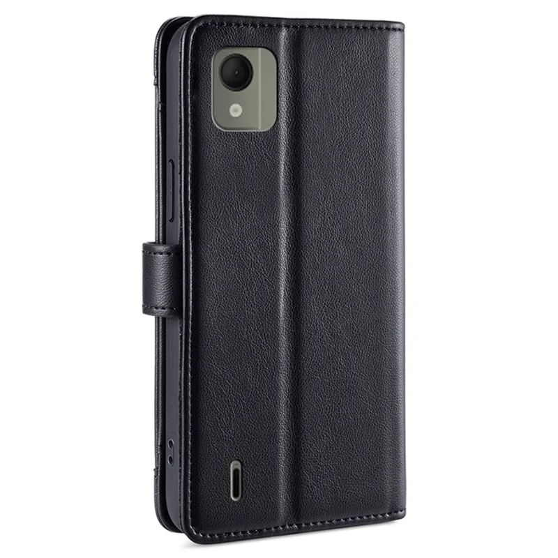 For Nokia C110 Case Zipper Leather Wallet Anti-Drop Phone Cover with Wrist Strap and Shoulder Strap - Black