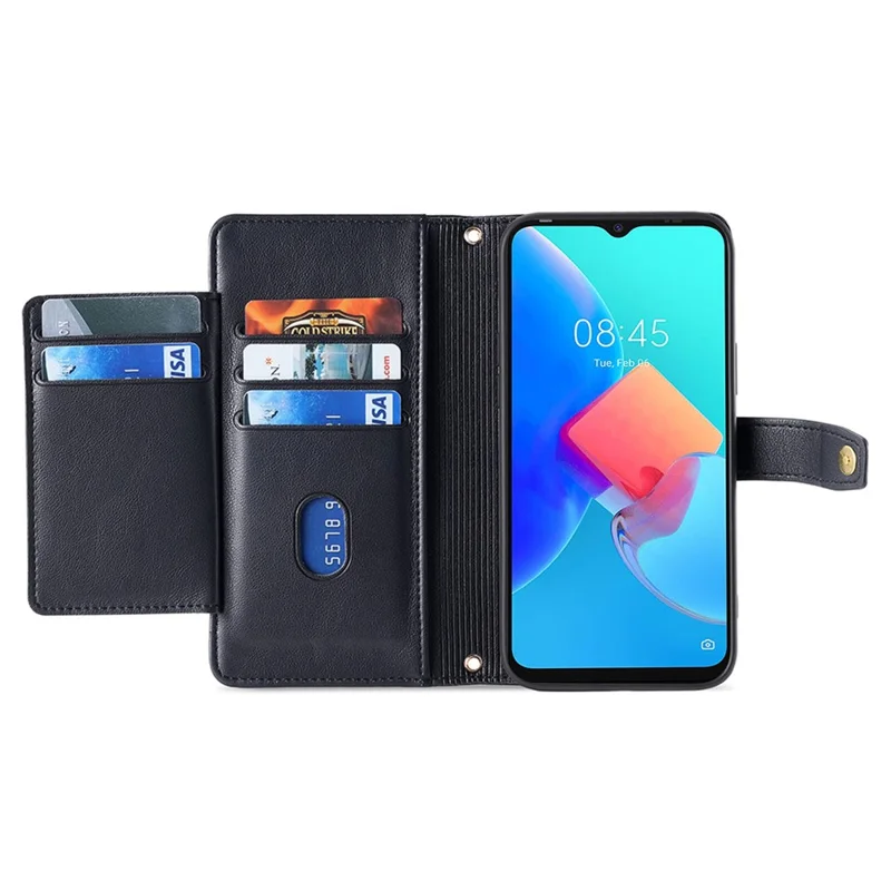 For TECNO Pova 5 Pro 4G Case Zipper Pocket Leather Phone Protection Cover with 2 Straps - Black