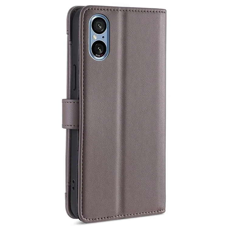 Para o Caso Sony Xperia 5 V Carteira Suporte Texturizado Capa de Telefone de Couro com 2 Correias - Cinza