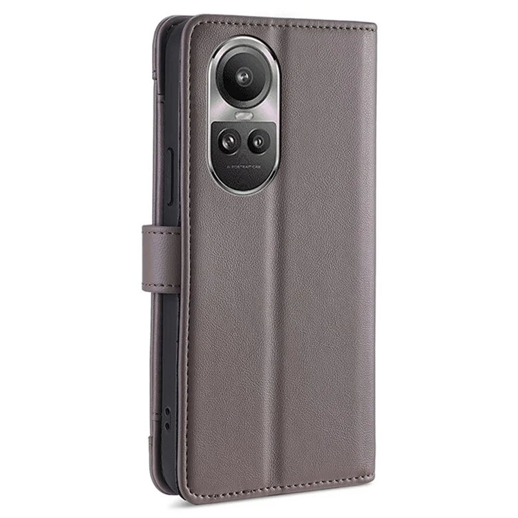 Para Oppo Reno10 5G (Global) / Reno10 Pro 5G (Global) Estuche de Cuero con Cremallera y Funda de Teléfono con 2 Correas - Gris