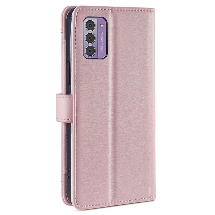 Pour Nokia G42 Coque Portefeuille Fermeture Éclair Cuir Antichoc Étui de Téléphone avec Sangle Longue et Courte - Rose