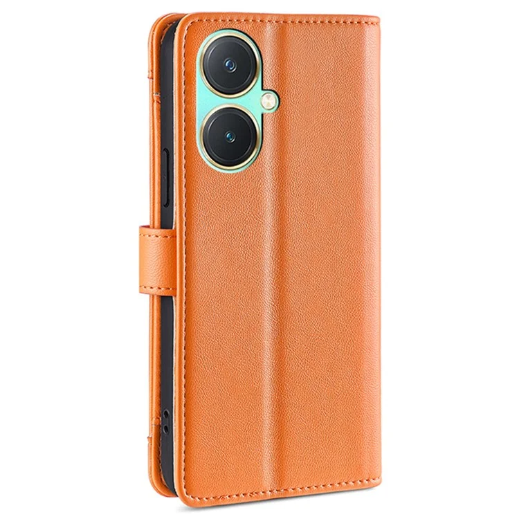 Étui en cuir portefeuille debout magnétique avec 2 sangles pour vivo Y27 4G - Orange