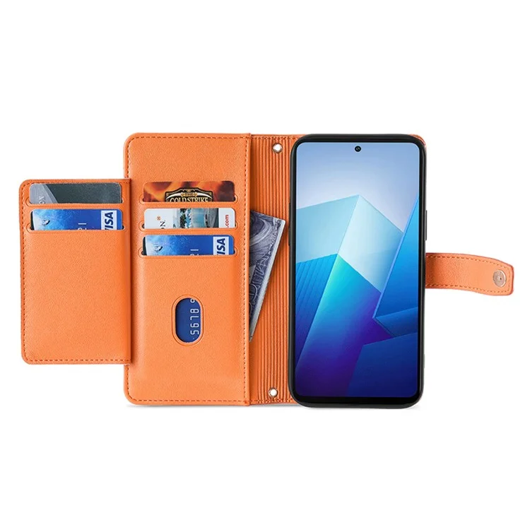 Étui en cuir portefeuille debout magnétique avec 2 sangles pour vivo Y27 4G - Orange