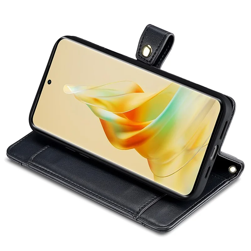 غطاء جلد بجيب بسحاب لهاتف Oppo A2 Pro 5G مع حامل وحزام طويل وقصير - أسود