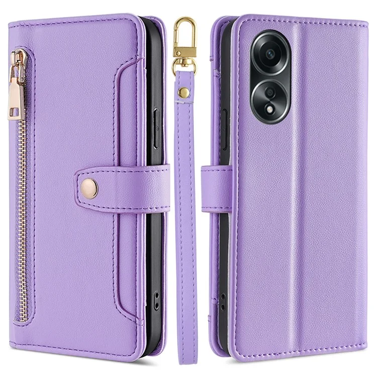 Per Oppo A58 4G Case Wallet Stand PU Leather Shockproof Phone Cover con 2 cinte - Viola