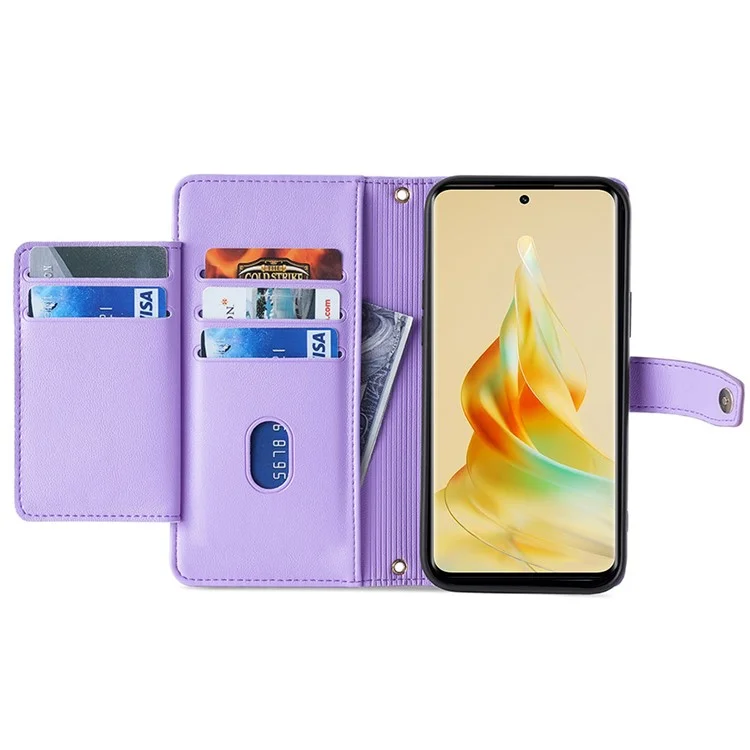 Per Oppo A58 4G Case Wallet Stand PU Leather Shockproof Phone Cover con 2 cinte - Viola