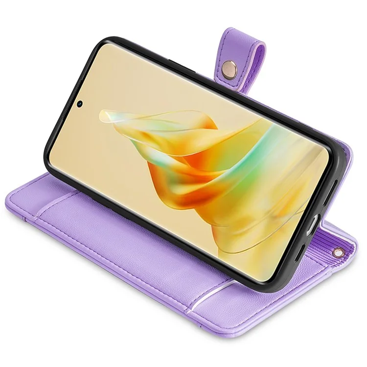 Per Oppo A58 4G Case Wallet Stand PU Leather Shockproof Phone Cover con 2 cinte - Viola