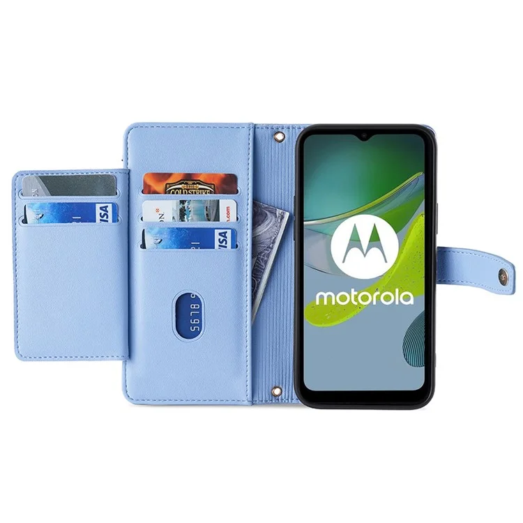 Para Motorola Moto G Stylus (2023) Capa Bolso com Zíper Capa de Telefone de Couro com 2 Alças - Azul