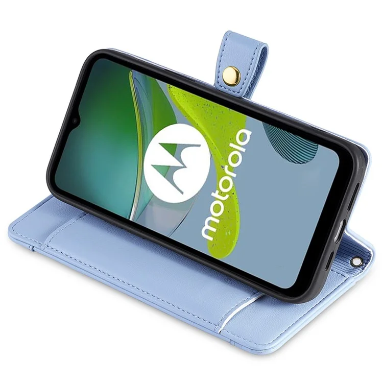 Para Motorola Moto G Stylus (2023) Capa Bolso com Zíper Capa de Telefone de Couro com 2 Alças - Azul