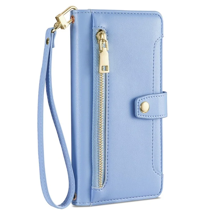Para Motorola Moto G Stylus (2023) Capa Bolso com Zíper Capa de Telefone de Couro com 2 Alças - Azul