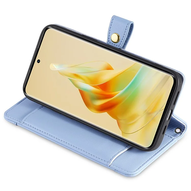 Funda de cuero con cremallera para Oppo A78 4G, con correa para la mano y correa para el hombro - Azul