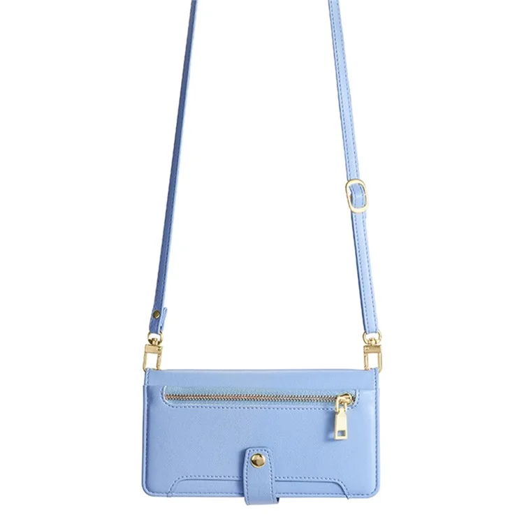 Funda de cuero con cremallera para Oppo A78 4G, con correa para la mano y correa para el hombro - Azul