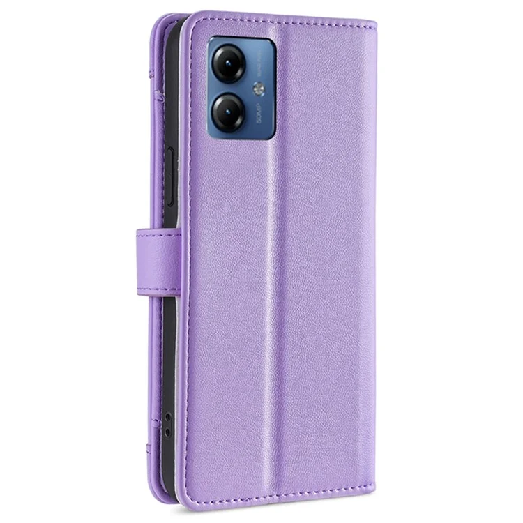 Para Motorola Moto G14 4G Capa Case Zipper Pocket Leather Phone Stand Cover com 2 Alças - Roxo