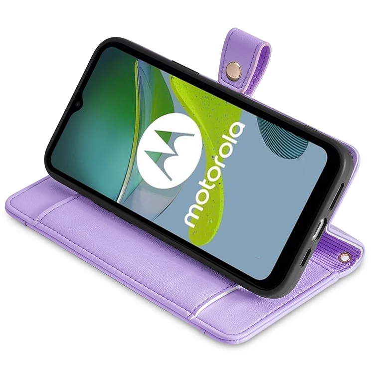 Para Motorola Moto G14 4G Capa Case Zipper Pocket Leather Phone Stand Cover com 2 Alças - Roxo