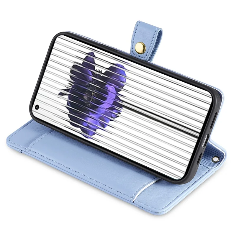 For Nothing Phone (2) Case Zipper Pocket Leather Wallet Phone Cover with 2 Straps - Blue