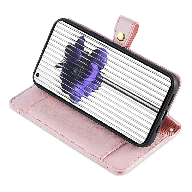 Capa Para Nothing Phone (2) Zipper Pocket Leather Wallet Phone Cover com 2 Alças - Rosa