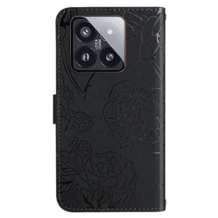 HT03 für Xiaomi 14 Pro Case PU Leder Stehen Handyhülle mit Handschlaufe - Schwarz