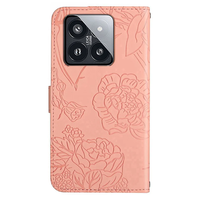 HT03 Funda para Xiaomi 14 Pro de piel sintética con soporte y correa de mano - Rosa