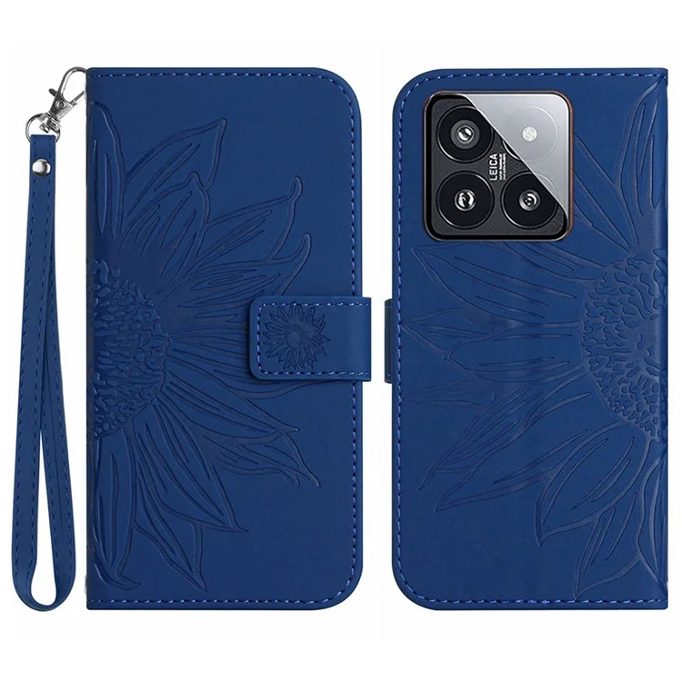 HT04 для Xiaomi 14 Pro Чехол из натуральной кожи с сенсорным экраном Чехол-бумажник с ремешком на запястье - Сапфир