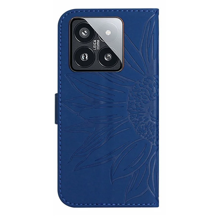 HT04 для Xiaomi 14 Pro Чехол из натуральной кожи с сенсорным экраном Чехол-бумажник с ремешком на запястье - Сапфир