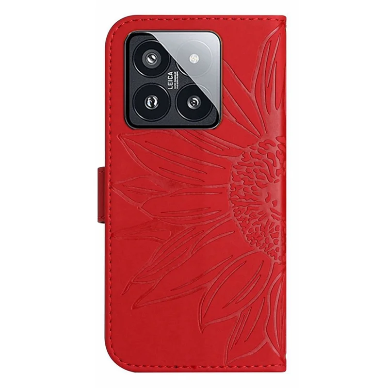 HT04 For Xiaomi 14 Pro Leather Case Skin-touch Phone Wallet Cover with Wrist Strap - Red