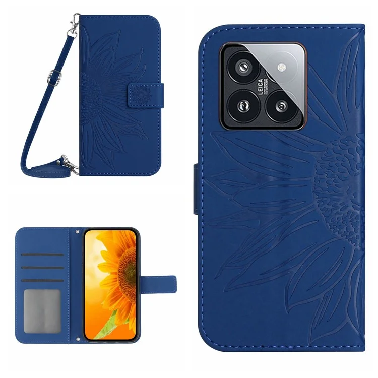 HT04 Чехол для Xiaomi 14 Pro с кожаным покрытием и ремешком - Сапфир