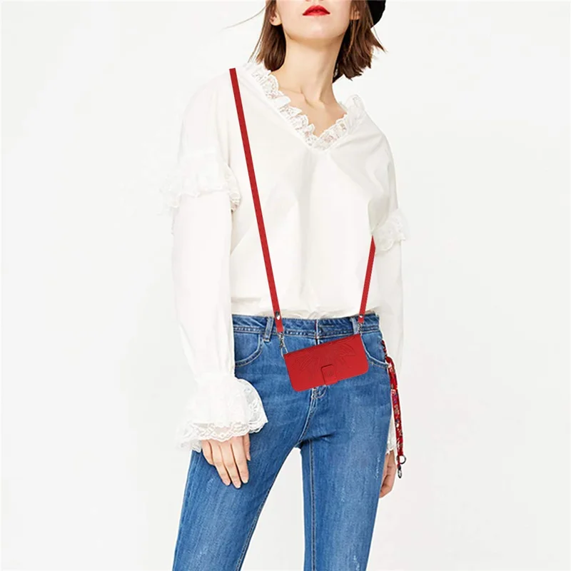 HT04 For Xiaomi 14 Pro Case Skin-touch Wallet Stand Leather Cover with Shoulder Strap - Rojo