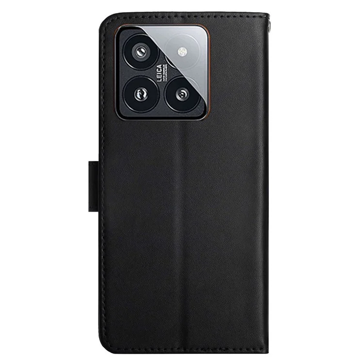 HT02 Pour Xiaomi 14 Case Étanche à la Poussière Véritable Cuir de Vache Housse de Téléphone Portable Portefeuille - Noir