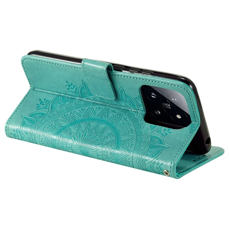 Per Xiaomi 14 Pro Case Mandala Flower Imprinted Leather Phone Wallet Cover with Stand - Menta Verde