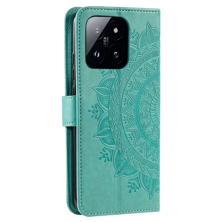 Per Xiaomi 14 Pro Case Mandala Flower Imprinted Leather Phone Wallet Cover with Stand - Menta Verde