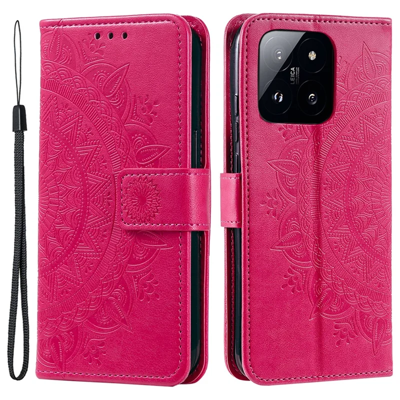 For Xiaomi 14 Pro Case Mandala Flower Imprinted Leather Phone Wallet Cover with Stand - Rose