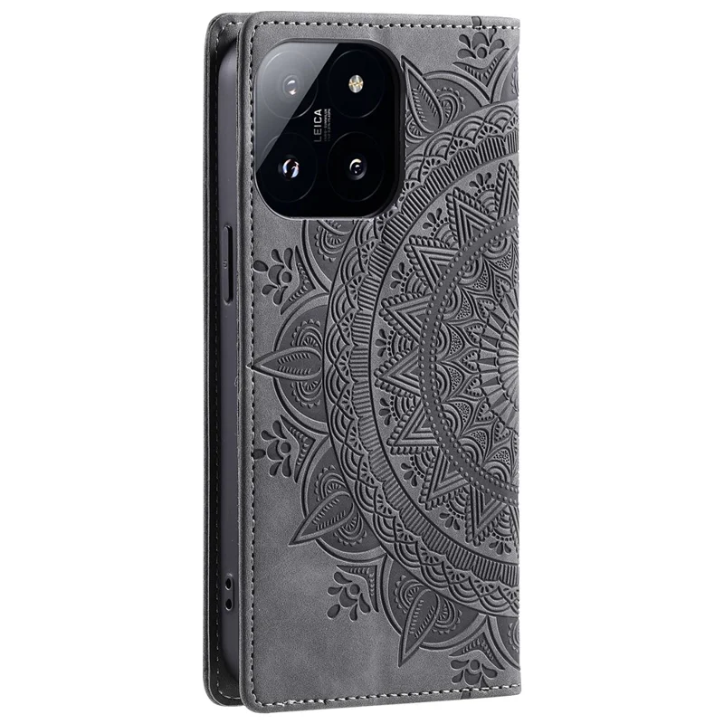 Estilo-010 Para Xiaomi 14 Pro Case Imprinted Mandala Flower Leather Phone Cover - Cinza