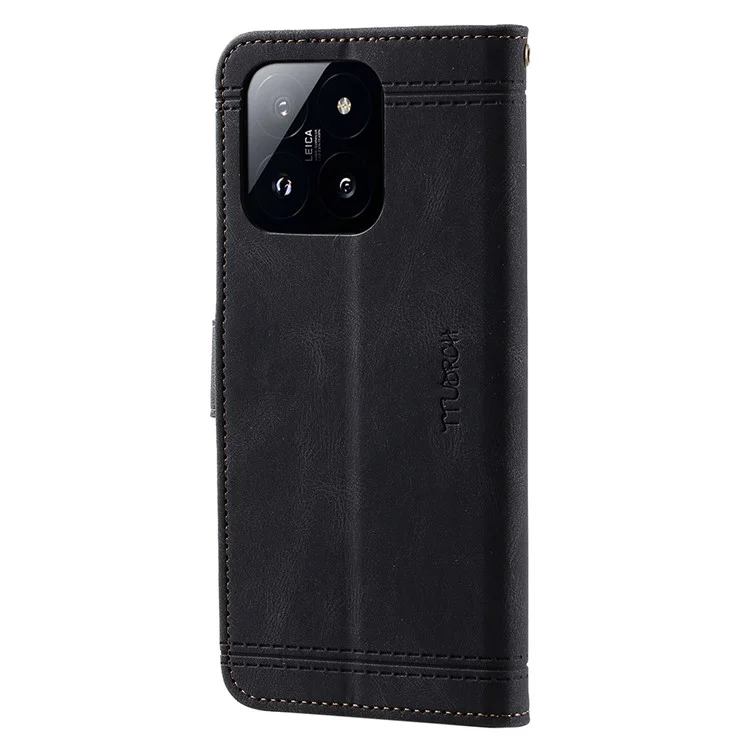 TTUDRCH Estilo 004 para Xiaomi 14 Pro Estuche RFID Blocking Wallet Stand Phone Cover - Negro