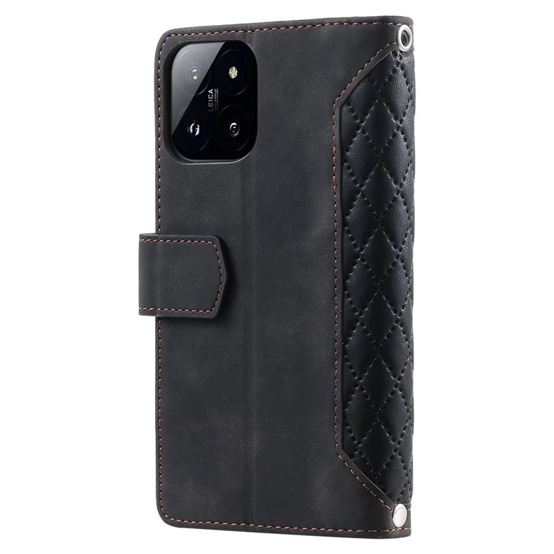 005 Style Für Xiaomi 14 Pro-Hülle Reißverschluss-Geldbörse Rhombus-Lederabdeckung mit Schlaufe - Schwarz