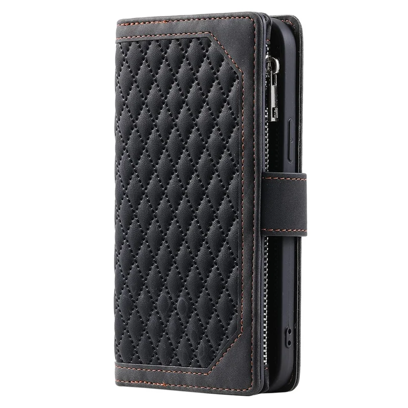 005 Style Für Xiaomi 14 Pro-Hülle Reißverschluss-Geldbörse Rhombus-Lederabdeckung mit Schlaufe - Schwarz