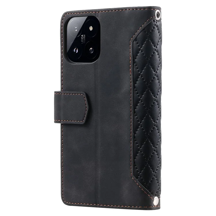 005 Estilo para Xiaomi 14 Pro Case Cuero PU Cremallera Cartera Cubierta con Correa de Mano y Correa de Hombro - Negro
