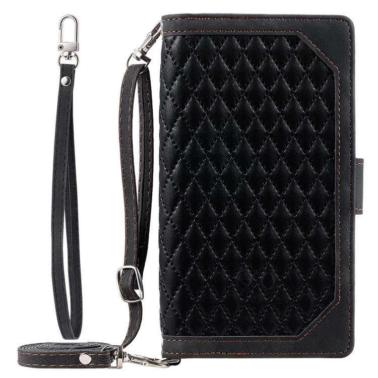 005 Estilo para Xiaomi 14 Pro Case Cuero PU Cremallera Cartera Cubierta con Correa de Mano y Correa de Hombro - Negro