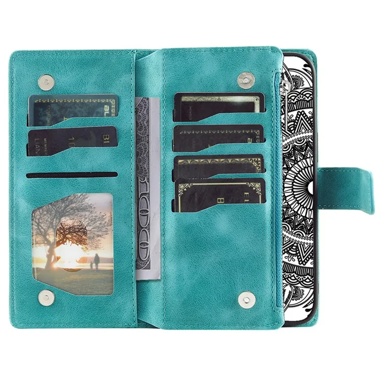 006 Capa para Xiaomi 14 Caso Slim-Fit Phone Shell Carteira de Couro Impressa Capa de Telefone com Alça - Verde Menta