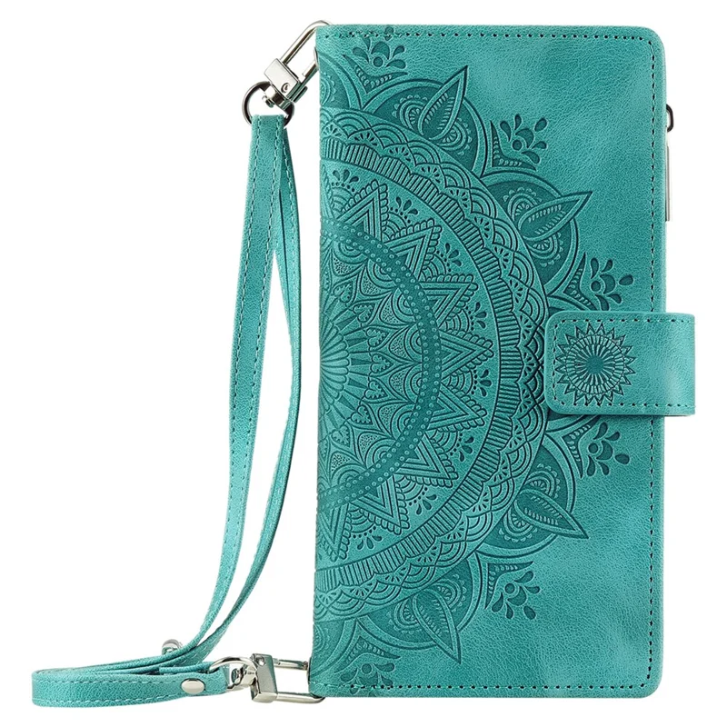 Style 006 For Xiaomi 14 Case Mandala Flower Phone Cover with Hand Strap and Shoulder Strap - Mint Green