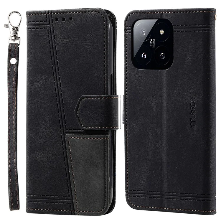 TTUDRCH Style 004 pour Xiaomi 14 Étui de protection RFID Splicing Leather Cover - Noir