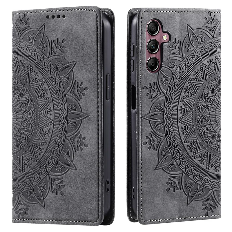 Für Samsung Galaxy A25 5G (Global) (161,0 x 76,5 x 8,3 mm) Hülle Brieftasche PU-Leder Eingeprägt Mandala Cover - Grau