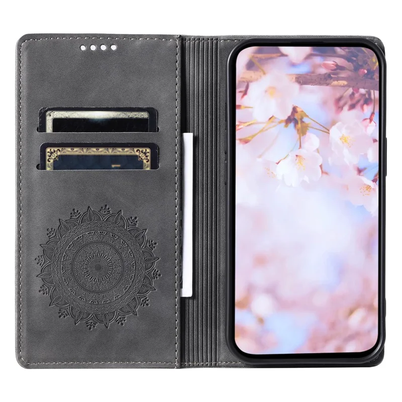 Für Samsung Galaxy A25 5G (Global) (161,0 x 76,5 x 8,3 mm) Hülle Brieftasche PU-Leder Eingeprägt Mandala Cover - Grau