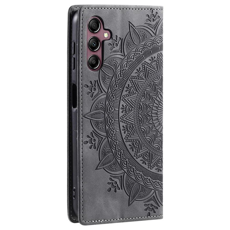 Für Samsung Galaxy A25 5G (Global) (161,0 x 76,5 x 8,3 mm) Hülle Brieftasche PU-Leder Eingeprägt Mandala Cover - Grau