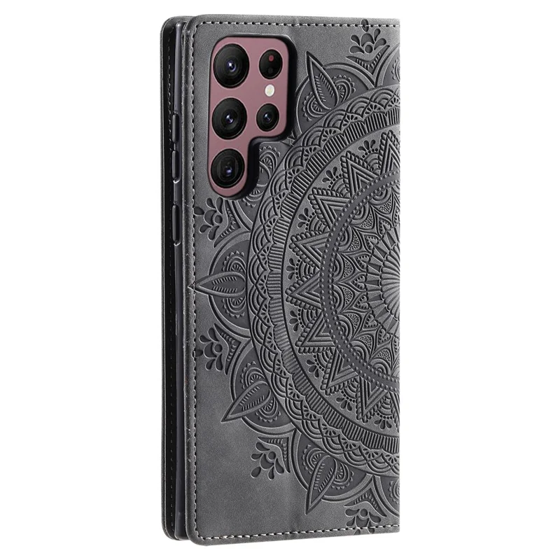 Capa para Samsung Galaxy S22 Ultra 5G com Fecho Automático Magnético, à Prova de Choques, em Pele com Suporte, Capa para Telemóvel - Cinzenta