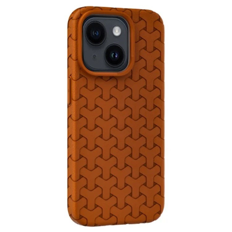 For iPhone 14 Case 3D Textured Surface Soft TPU Mobile Phone Back Cover - Brown